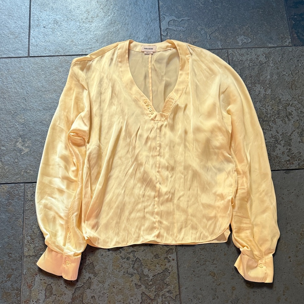 Zadig & Voltaire Pale Yellow Silk V-Neck Blouse